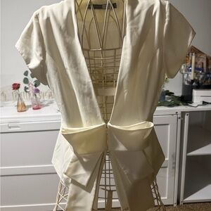 Cream Bow-Front Short Sleeve Blouse